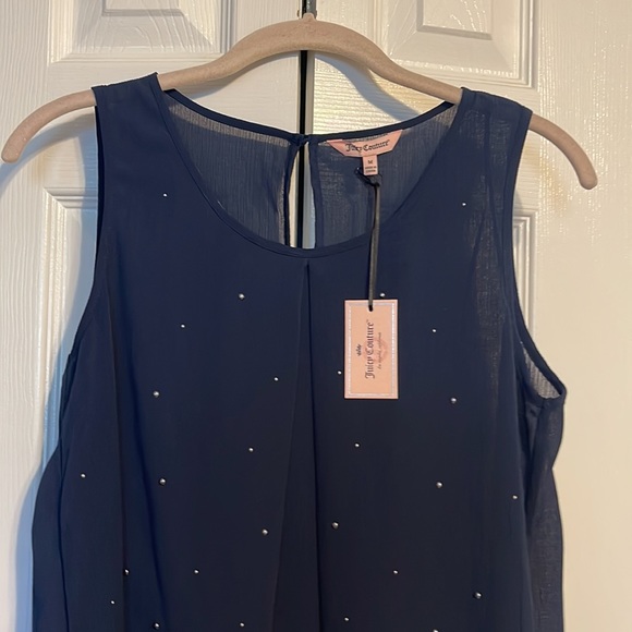 NWT Juicy Couture embellished sleeveless shirt in navy blue size Medium - Picture 2 of 10